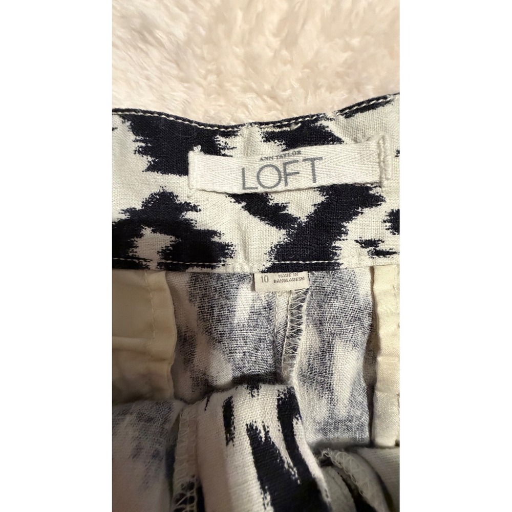 LOFT Womens Black White Ikat Abstract Print Linen Cotton Shorts Size 10 - Picture 4 of 9